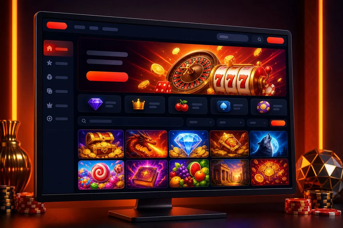 Monitor showing an online casino overview