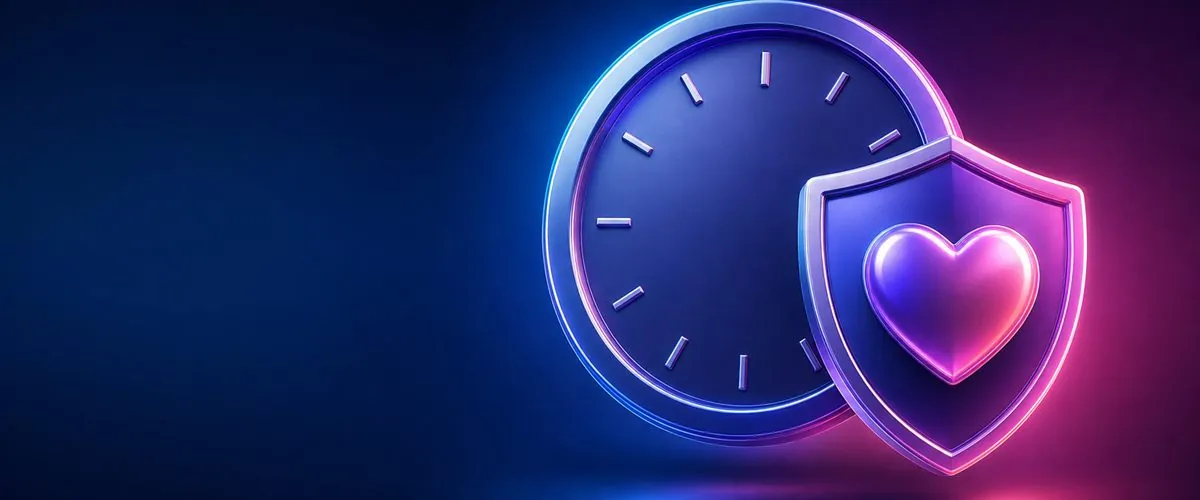 Hodiny a štít se srdcem, symbol herních limitů